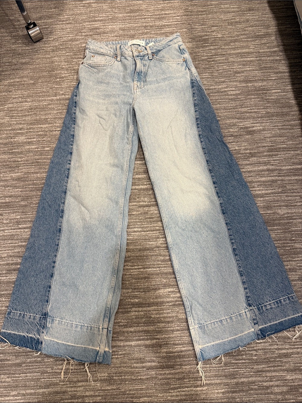 Zara Two-Tone Light and Dark Blue Wide-Leg Jeans